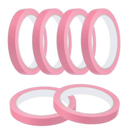 Image of MECCANIXITY Masking Tape 0.5 Inch x 21 Yard Painter's Tape Pink Paint Tapes for DIY Crafts Arts Drawing Decoration Labeling Car Painting Artist Teachers, Pack of 6