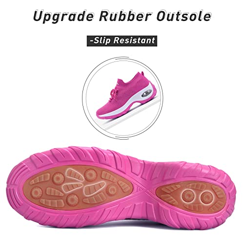 Womens Walking Shoes Mesh Air Cushion Sock Sneakers Slip On Fashion Sneakers Comfortable Platform Dance Loafers Nurse Work Shoe Hot Pink #TOP6