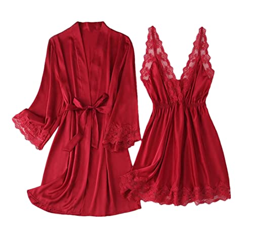 Robe de mariée sexy en dentelle pour une nuit de noces inoubliable en kimono bordeaux