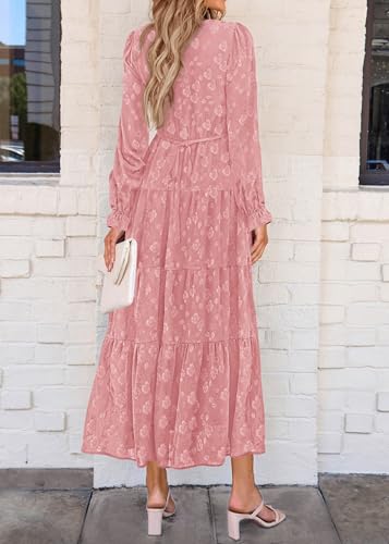 Image of KIRUNDO Spring Wedding Guest Dresses for Women 2026 Maxi Floral Long Sleeve Elegant Ruffle Tiered Flowy Party Long Dress
