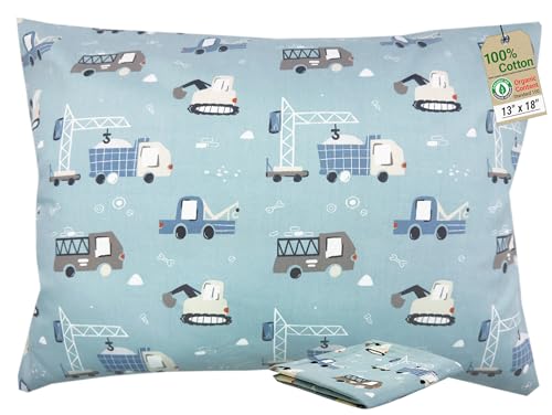 ZPECC Toddler Pillow with Pillowcase - 13x18 Organic Cotton Hypoallergenic Kids Pillow, Baby Essentials for Travel Crib Daycare Stroller (Intended for Age 2 and up) Truck