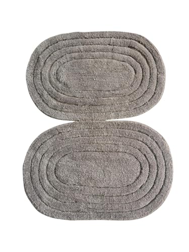 Image of My Home Cotton Door Bath Mat Super Soft Non Slip Mats for Bathroom, Door,Large, Pack of 2 (Oval Solid Beige)