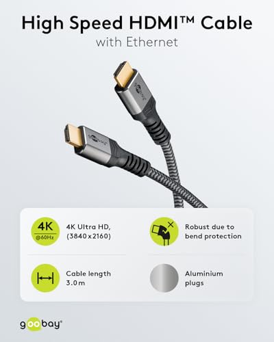 Goobay 64995 Cavo Hdmi High Speed Con Ethernet 2.0 / Risoluzioni Uhd Fino A 4K @ 50/60 / Prolunga Hdmi Per PS5, Xbox, Apple Tv 4K / Prese Dorate Evitano La Corrosione/Grigio / 3M - 2