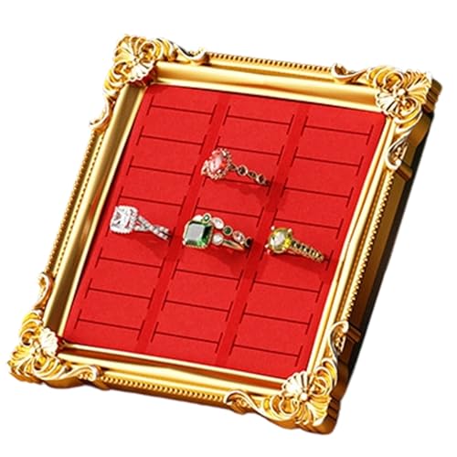 Vintage Display Stativ för Ringar - Europeiska Ringar och Örhängen Bricka Organizer | Klassisk inramad resintygdisplay | Perfekt Sovrum Bröllop Sminkbord Skåp Disk, Röd Grön 11x11cm