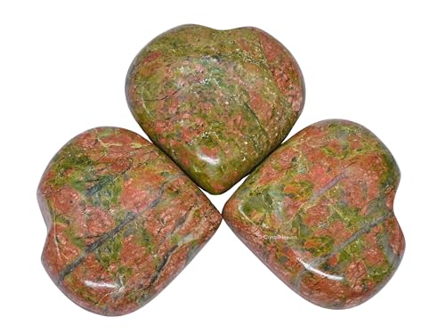 Image of Unakite Crystal Heart Palm Pebbles Stones for Anxiety Stress Relief Massage - AAA Grade Original Healing Gemstone Agate Heart Palm Stone for Yoga Meditation Spiritual