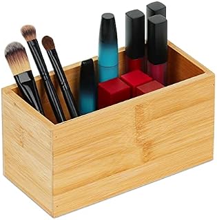 Relaxdays Bamboo Organiser Box, Narrow, Without Lid, Storage for Kitchen, Bathroom & Office, 9.5x18x9 cm, Natural Brown, 90% 10% fibreboard