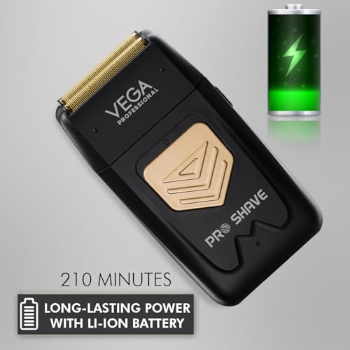 Image of VEGA PROFESSIONAL Pro Shave Hair Shaver for Salon Professionals, Barbers and Salon-Like Shave at Home With Gold Titanium Foil & 210 Mins Runtime, (VPPFS-01)