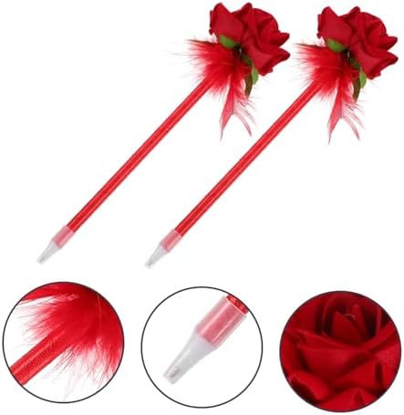 NUOBESTY 2 adet çiçekli tükenmez kalem, simüle edilmiş gül kalemi, yaratıcı yazı gereçleri, ofis, okul için - Görsel 3