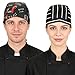 3 Pcs Pack Chef Hats, Professional Head Scarf for Men and Women, Adjustable Kitchen Cooking Cap, Bandana Scarves & Turban Covers for Cooking Fit All Adults Black