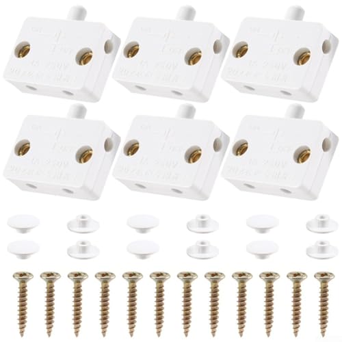 Paquete de 6 puertas de armario normalmente cerradas, interruptores de luz para iluminación eléctrica de armario e armario, material de policarbonato, tamaño compacto 33 x 23 x 10 mm, clasificación 1