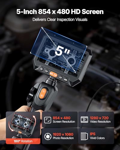 VEVOR Endoscopio Articulado con Lente Ultra Delgada de 0.15" y Pantalla HD de 5", Cámara de Inspección con Zoom 8X y Batería de 5000mAh para Auto y Espacios Mecánicos Estrechos miniatura 4