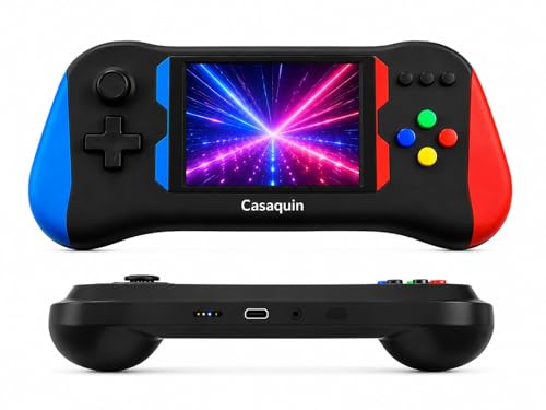 Image of Casaquin X7M Retro Video Game Console, 500 in 1 Games, Handheld Console with TV Output, Dual Controllers, 2 Player Gaming System, Portable for Kids and Family, Black, Standard Size