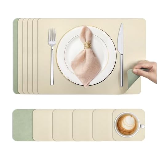 KitchenBoss Tovagliette Americane Lavabili e Sottobicchieri: Tovagliette Colazione Bifacciale Antiscivolo Resistenti, Set di 6 Tovaglietta con Rettangolare 43x30cm