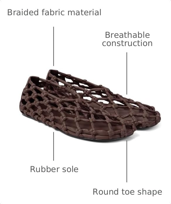 Image of ZJGZF Mesh Ballet Flats for Women Round Toe Woven Hollow Beach Ballerina Flats Summer Cute Casual Mary Jane Shoes