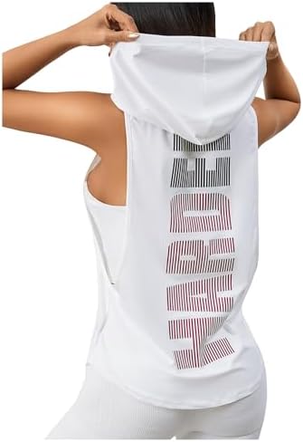 SweatyRocks Women's Low Cut Workout Hooded Tank Top Letter Graphi...