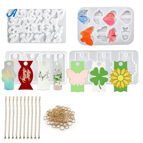 SNAIL GARDEN All-in-One Name Plate Resin Molds - 2 Nameplate Molds for 40oz, 1 Alphabet Mold, 1 Straw Charm Mold for 10mm Straws, 10 Easy-Clip Cup Chains & 120 Jump Rings for DIY Tumblers