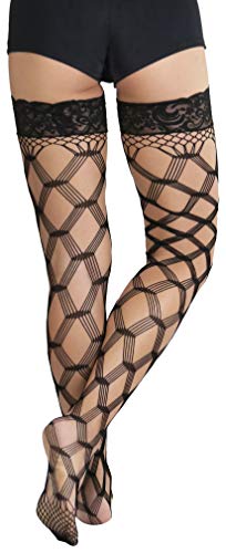 Image of ToBeInStyle Women's Multi-Strand Large Diamond Fence Net Thigh High Stockings