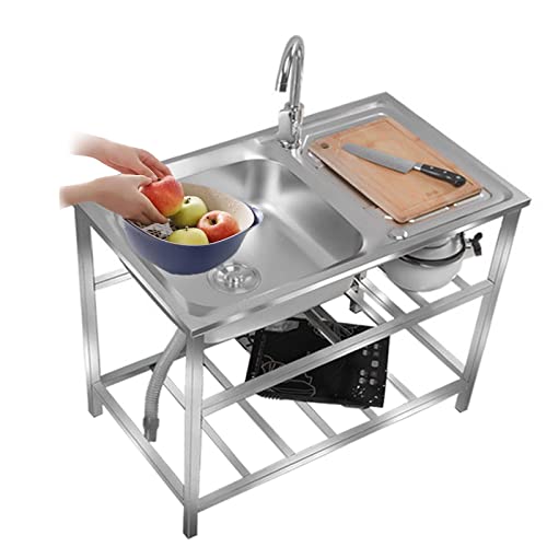 Vicareer 30x15x30inch Kitchen Sink with Faucets Workbench and Storage Shelves, Free Standing Stainless Steel Utility Sink Set, Easy to Clean