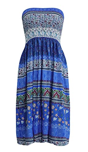 Image of Zyyfly Strapless Dress for Women Summer Beach Boho Smocked Tube Top Dress