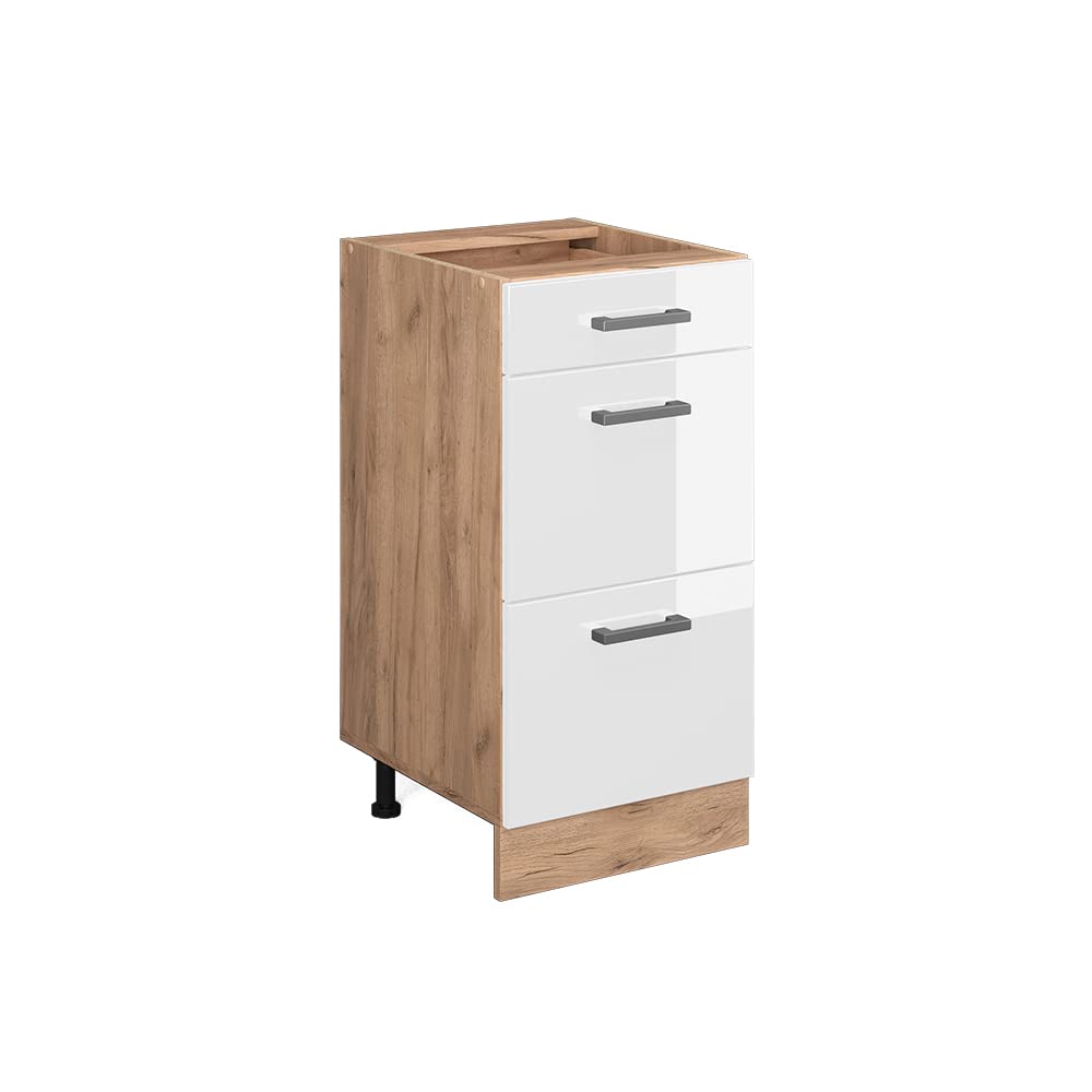 Vicco Kitchen base cabinet Raul, White High Gloss, 40 cm with drawers, without worktop, for flexible combination within modular kitchen systems