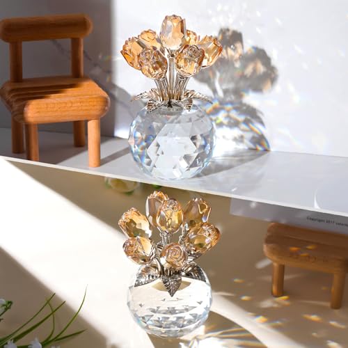 Ornalrist Crystal Gold Roses Flower Figurine with Vase - Image 2
