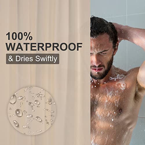 AmazerBath Shower Curtain Liner, 72x72 Tan Shower Curtain Liner, Cute Plastic Shower Curtain Liner, Lightweight Waterproof PEVA Khaki Shower Curtains for Bathroom with Magnets and 12 Grommet Holes - 6