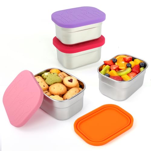4 Pack Stainless Steel Snack Containers with Lids Set, 10oz