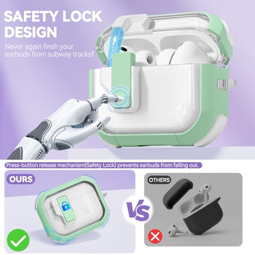 Image of for AirPods Pro 3 Case Clear with Safety Lock, Anti-Yellowing Case with Cleaner & Keychain Compatible with Apple AirPods Pro 3rd Generation 2025 for Women Girly, Shock Protection,Mint Green