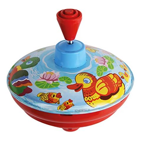 Lena 52410 tin Toys Humming Ducks Ø 14 cm, Spinning, Classical Pump Action, Metal top with Animal Motif, for Children from 18 Months Cover