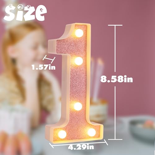 Image of LED Marquee Numbers, Small Light Up Numbers for Party, 8.58 Inch Battery Powered Lighted Number for Birthday, Night Light, Table or Home Decor (Pink Glitter, Number 1)