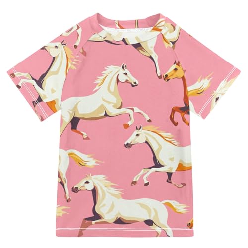 Boys Short Sleeve T-Shirts Animal Horse Cartoon Rashguard Kids Swim Shirts Sun UPF 50+