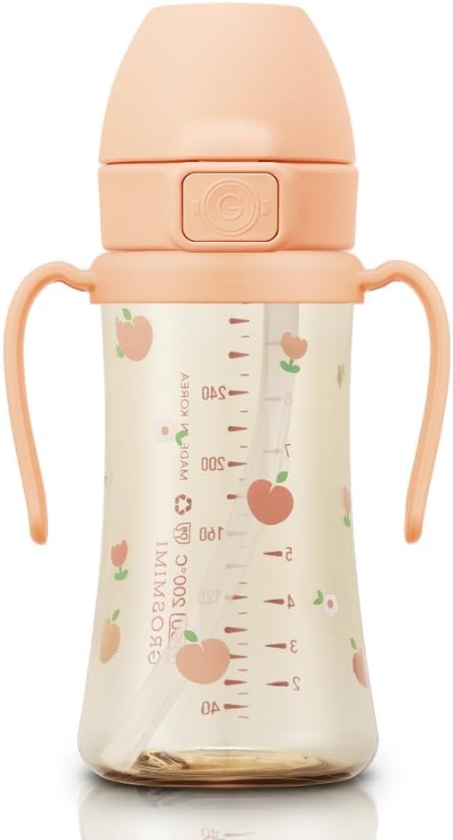 GROSMIMI Flip Top Spill Proof Sippy Cup, PPSU, BPA Free, 10 oz, Stage 2 Straw for Toddlers, 2-pack (Peach Flower & Unicorn) - Image 3