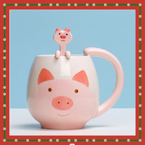 Xfeyaqlo Tasse Cochon De Petit Déjeuner Tête De Cochon - Grande Tasse à Café Mignonne Avec Cuillère Qui Pend Du Mur, Pour Café, Lait, Boissons, Porridge
