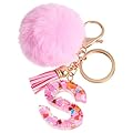 Vorysum Portachiavi Donna Con Lettera Iniziale per Ragazze e Donne Portachiavi Con Palla di Pelo Rosa Carina per Zaino e Borsa da Scuola-S