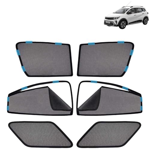 Image of KINGSWAY Car Sun Shade Curtains Only Compatible with Renault Triber (2025 Onwards) | Front Window in Half Cut and Rear in Zipper (Magnetic) | UV & Heat Protection | Pack of 6 Pcs