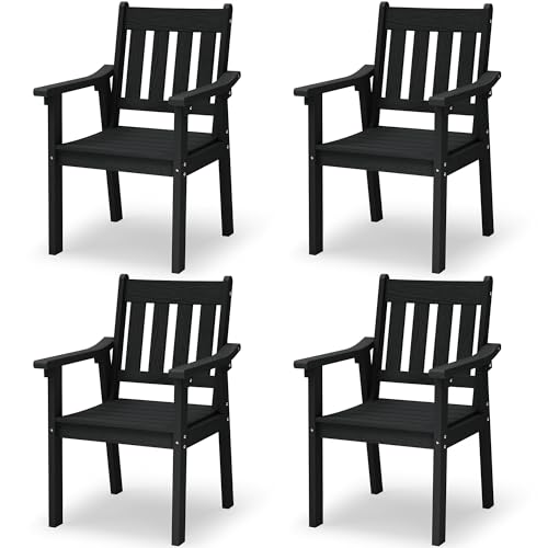 Image of YEFU Patio Dining Chairs Set of 4: All Weather Outdoor Dining Chairs with Wide Curved Seat and Backrest - Outdoor Furniture Plastic for Outside Backyard /Garden /Porch /Deck 350lbs Capacity Black