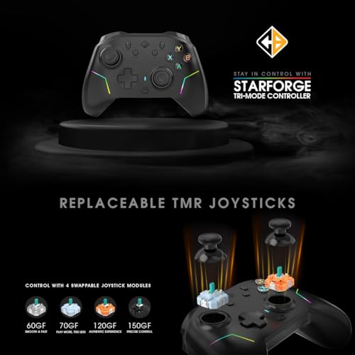 Image of Cosmic Byte Starforge Tri-Mode Controller | Optical Triggers with Trigger Locks | TMR Replaceable Joysticks | Impulse Trigger Feedback | HD Voice Coil Vibration | Macro Back Buttons | RGB & Tri-Mode Connectivity