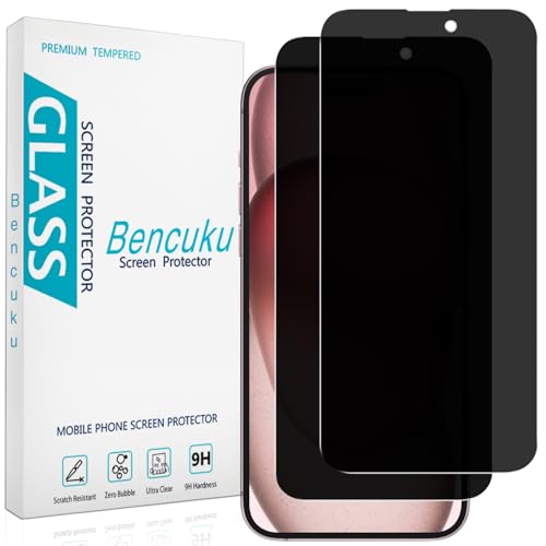 Bencuku (2 Pack) Privacy Screen Protector for iPhone 15 6.1 Inch Anti Spy Tempered Glass Anti Scratch Bubble Free