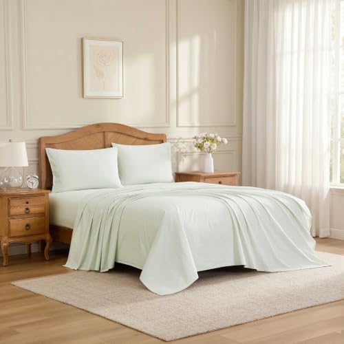 Image of Laura Ashley - Cotton Percale Twin Sheet Set with Pillowcase, Deep Pocket