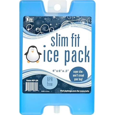 Jay Bags Slim Fit Ice Pack for Coolers, Lunch Boxes, and Lunch Bags, Reusable, Size 4" x 6" x .5" Inches, 1 Pack Cover