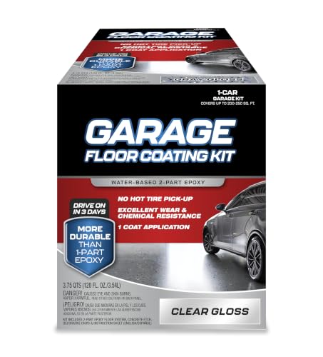COLOR CARE Garage Floor Kit – 2-Part Epoxy Coating for Concrete Floors, High-Gloss Finish, Chemical & Stain Resistant, Indoor Use, 1-Car Garage Coverage (Clear)