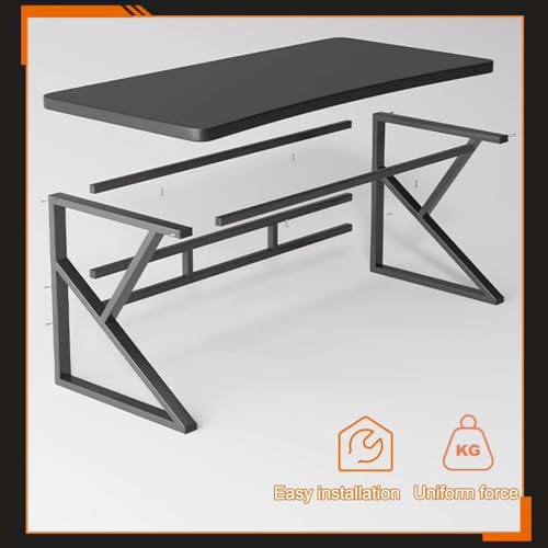 Biurko komputerowe, solidna drewniana i metalowa konstrukcja, nowoczesny minimalistyczny design do domowego biura, nauki i gier
