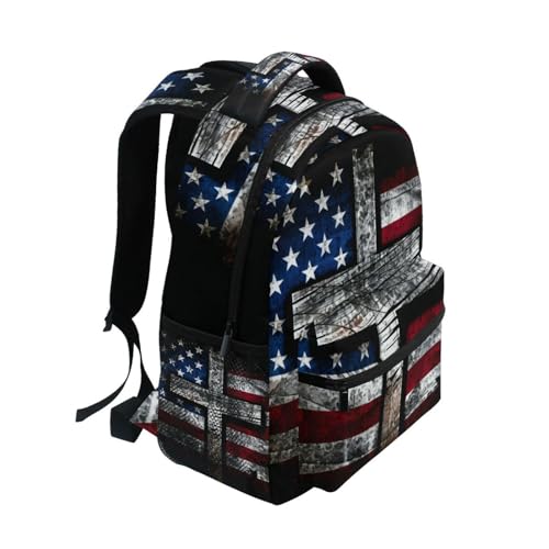 Backpack Black Cross American Flag Daypack Shoulder Bag Book Bag Lightweight Back Pack 11.4 ×16 In2