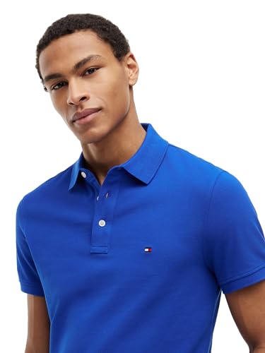 Image of Tommy Hilfiger Men's Short Sleeve Polo Shirts in Slim Fit with Stretch and Organic Pique Cotton