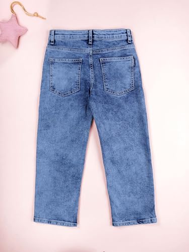 Image of KiddoPanti Girls Solid Waist Elasticated Straight Fit Jeans