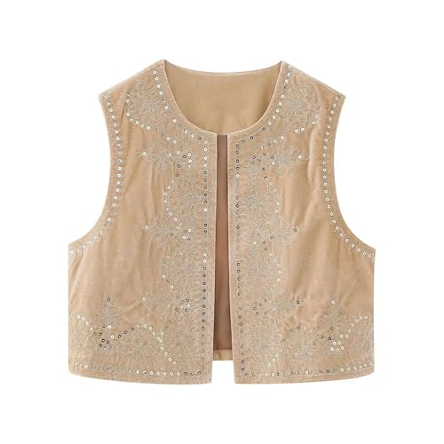Image of Women Vintage Floral Embroidered Vest Y2K Sleeveless Open Front Cardigan Boho Linen Cropped Waistcoat