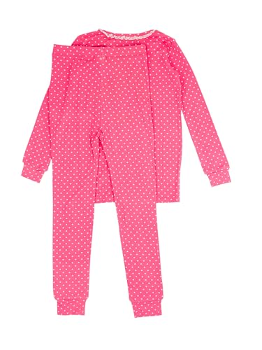 RuffleButts SoftSnooze Viscose from Bamboo Girls Ruffle Long Sleeve Pajama Set - Hot Pink Heart Kids, 7/82
