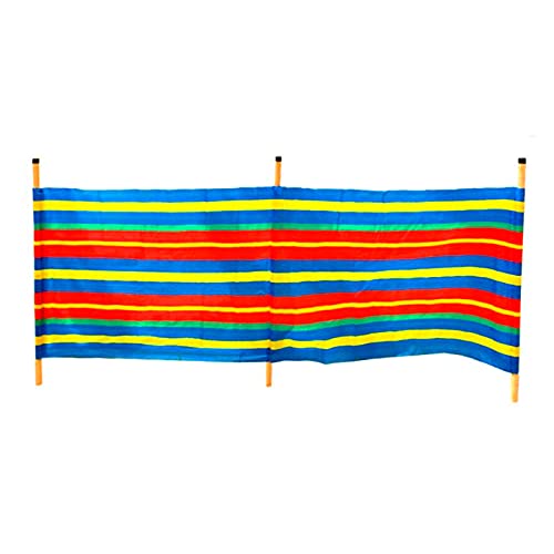 Acan Paravientos 3 Palos para Playa 200 x 115 cm, Protector de Viento, 2 Paneles polyetileno, Postes de Madera, Acampada, Camping, jardín, Multicolor