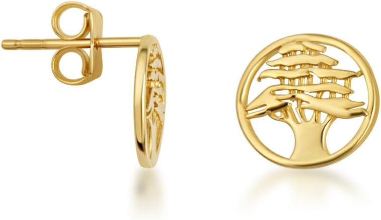 Claddagh Gold 14K Yellow Gold Lebanese Cedar Tree Stud Earrings