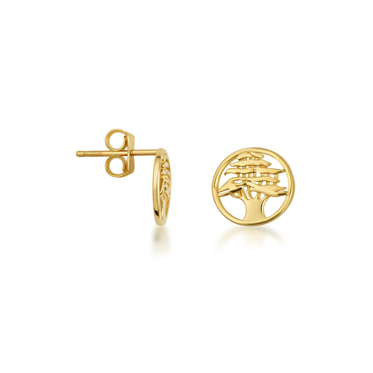 Claddagh Gold 14K Yellow Gold Lebanese Cedar Tree Stud Earrings